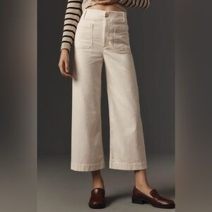 ANTHROPOLOGIE BY MAEVE COLETTE CORDUROY CROPPED WIDE PANTS IN CREAM SIZE 31